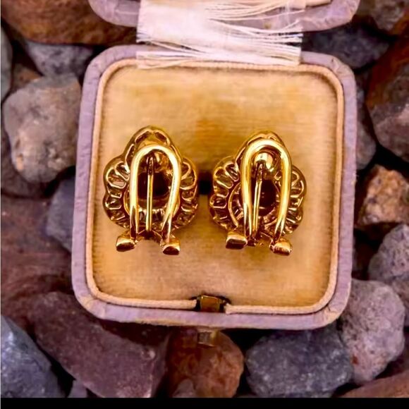 Gold Ruby Cubic Zirconia Diamond Earrings New in Gift Box Large 1.5 inch’s - Picture 3 of 4